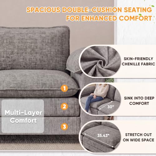Homall 118.9" L Shaped Cloud Couch, Modular Sectional Sofa for Living Room | Comfy Chenille, Movable Ottoman, 3 Seat, Double Layer Cushion, Sturdy Frame, High-Density Foam, Easy Assembly, Light Grey - color: Light Grey, size: L Shaped Sofa