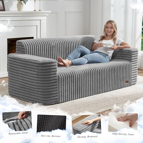 ZurNesfure Sofa Couch 3-Seater Boneless Sofa with Pillow Grey,3-Seater | No Assembly Need, Modern Couch with deep seat and Washable Cover Cloud Sofa for Living Room Bedroom Apartment - color: Stripe Grey, size: 3-seater