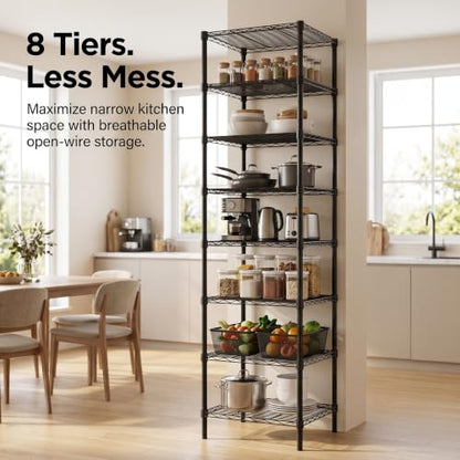 Finnhomy Heavy Duty 8 Tier Wire Shelving, 18x18x78.8 inches 8 Shelves Storage Rack with Thicken Steel Tube, Pantry Shelves for Storage, Adjustable Metal Shelving Unit, NSF Certified, Black - size: 78.8"H-Black