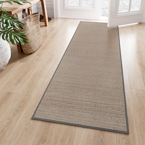 Lahome Farmhouse Kitchen Runner Rug, 2x6 Entryway Rugs Washable Non Slip | Hallway 6ft Indoor Carpet, Neutral Chenille Non Shedding Floor Mat for Entry Bathroom Laundry Room Bedroom Rv, Grey - color: Grey, size: 2' x 6'