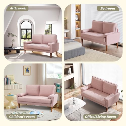 Vesgantti 48" Loveseat Sofa, Small Couch with Solid Wood Legs | Small Couch for Small Spaces, Mid Century Modern Loveseat, Easy Assembly Sofa for Living Room, Bedroom, Pink - color: Pink