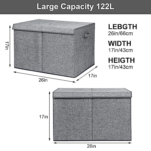 122L Large Toy Box Chest Storage with Lid, Collapsible Kid Toy Storage | Toy Chest with with Removable Divider for Kids, Boys, Girls, Nursery, Living Room, Bedroom, 26"x17" x17" (Linen Gray) - color: Extra Large Grey
