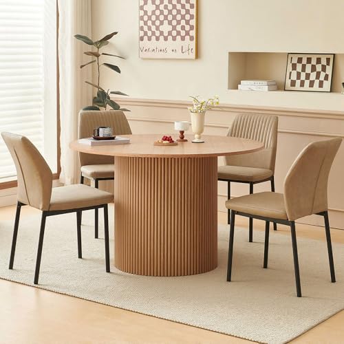 PU Leather Dining Chairs Set of 4, Mid-Century Modern Beige Leather Kitchen Chairs, Armless Dining Room Chairs with Black Metal Legs for Dining Room, Living Room - color: Beige, size: 4 chairs