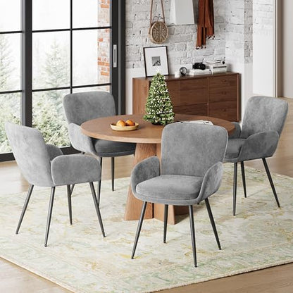 VKNOW Modern Upholstered Dining Chairs Set of 4 with Armrest, Grey | Armed Dining Room Chairs with Metal Legs, Kitchen Chairs for Restaurant Kitchen Living Room - color: Grey, size: Set of 4
