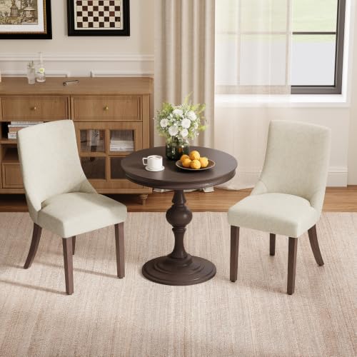 MALOL Wooden Dining Chairs Set of 2, Upholstered Kitchen & Dining Room Chairs with Solid Wood Legs Curved Backrest Farmhouse Accent Chair for Dining/Kitchen/Living Room, Beige - color: Beige, size: Set of 2