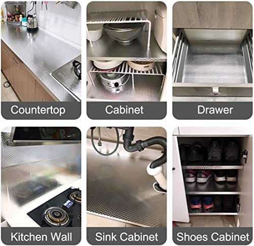 Kitchen Backsplash Wallpaper Oil Proof Sticker Aluminum Foil Contact Paper | Silver Self-Adhesive Shelf Liner Cabinet Liner Waterproof and Heat Resistant Peel and Stick Wallpaper (15.7X118 Inches) - size: 15.7" x 118"