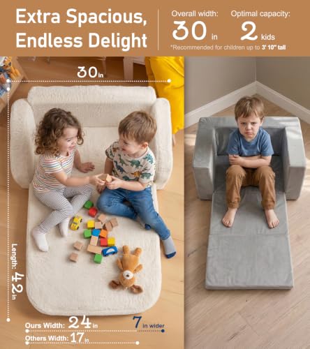little dove 2-in-1 Sherpa Fold Out Kids Couch, Extra Wide Comfy Kid Chair, Convertible Kids Sofa, Foldable Kid Couch with High Density Foam for Boys & Girls, Beige - color: Beige