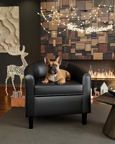 Leather Accent Chair, PU Leather Barrel Chairs, Comfy Round Club Armchair with Soft Cushion for Living Room, Bedroom, Reading, Waiting Room, Black - color: Black