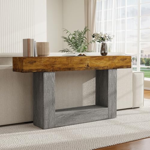 Spaco 63'' Long Console Table,2 Tier Farmhouse Entryway Table Sofa Table with Storage,Wood Behind Couch Table for Living Room, Hallway,Foyer - color: Rustic Brown W/Grey Leg (63'')