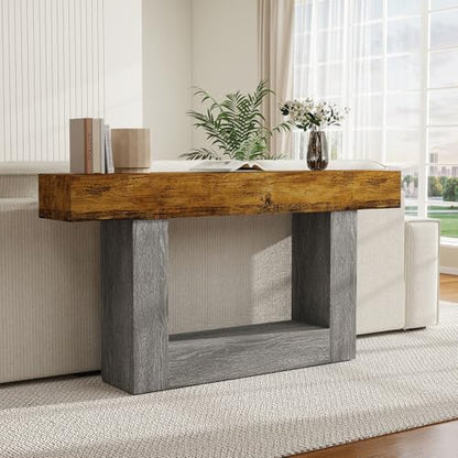 Spaco 63'' Long Console Table,2 Tier Farmhouse Entryway Table Sofa Table with Storage,Wood Behind Couch Table for Living Room, Hallway,Foyer - color: Rustic Brown W/Grey Leg (63'')
