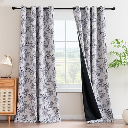 H.VERSAILTEX 꽃무늬 100% 암막 커튼 213.4cm(84인치) 길이 2패널 빈티지 커튼 드레이프 프린트 패턴 그로밋 단열 커튼 거실 침실 창문 트리트먼트, 세이지/블랙 - color: 세이지/블랙, size: 52"W x 84"L (Pack of 2)