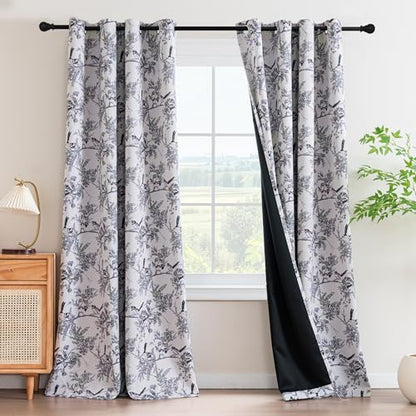 H.VERSAILTEX 꽃무늬 100% 암막 커튼 길이 243.8cm(96인치) 패널 2개 패턴 프린트 빈티지 커튼 그로밋 단열 커튼 드레이프 거실 침실 창문 트리트먼트, 세이지/블랙 - color: 세이지/블랙, size: 52"W x 96"L (Pack of 2)
