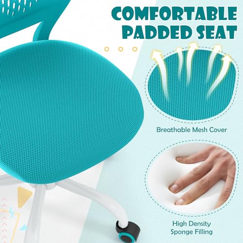 POWERSTONE Small Home Office Desk Chair, Swivel Rolling Study Computer Chair, Adjustable Height Task Chair with Armless Mid Back, Upholstered Mesh Seat,Turquoise - color: Urquoise