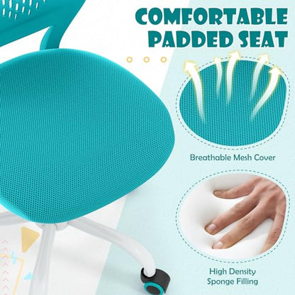 POWERSTONE Small Home Office Desk Chair, Swivel Rolling Study Computer Chair, Adjustable Height Task Chair with Armless Mid Back, Upholstered Mesh Seat,Turquoise - color: Urquoise