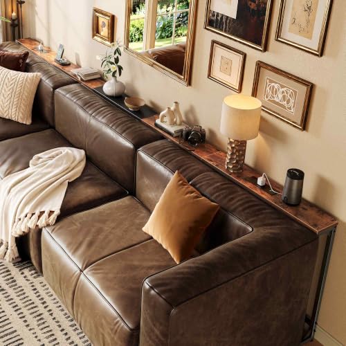 Huuger 110.2-133.8'' Extendable Behind Couch Table with Outlets, Rustic Brown - color: Rustic Brown, size: 110.2- 133.8"W x 29.5"H