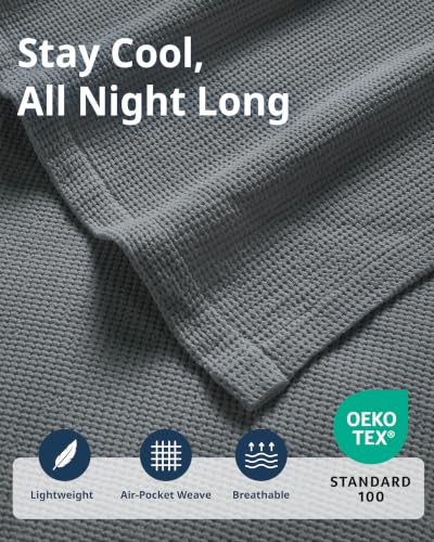 LANE LINEN King Blankets for the Bed - 300 GSM Cotton - Soft & Cozy Blankets - Breathable, Classic Waffle Texture & Durable Warm Blanket - Everyday Bed Use & Relaxing on Couch - 106"x90" - Sharkskin - color: 08: Sharkskin, size: King