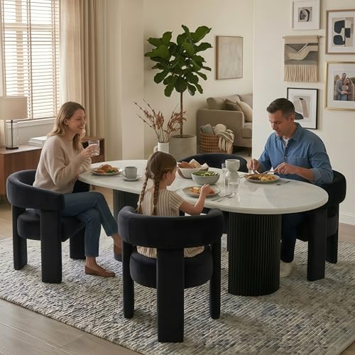 Black Velvet Dining Chairs Set of 4 Modern Barrel Chair with Open Curved Back Armrests Compact Accent Chair for Kitchen Dining Room Living Room - color: Black, size: Set of 4