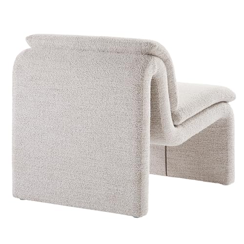 Modway Lume Curved Lounge Chair in Parchment Boucle Fabric – Modern Upholstered Armless Accent Chair with Padded Cushion - Unique Slipper Chair for Bedroom or Living Room - color: Parchment