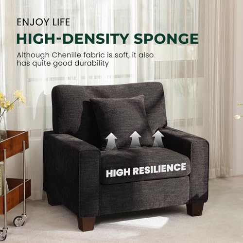 DOPEDIO 71.25" Sofa Set, Chenille Loveseat & 2 Accent Chairs, Dark Grey | Modern chenille sofa set with removable covers, spring cushions, solid wood frame, easy assembly for comfortable living rooms - size: 71.25 inch + 2 Single, style: Dark Grey Chenill