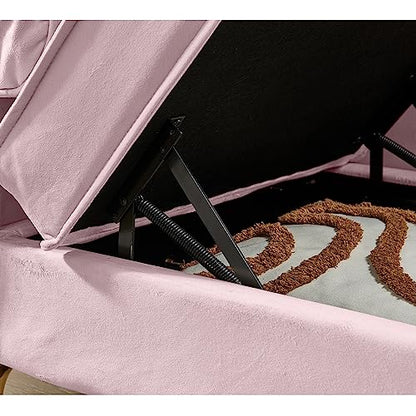 60.6" Modern Storage Chaise Lounge Indoor,Velvet Upholstery Sofa Chair with1 Toss Pillows,Upholstery Lounge Sofa with Gold Metal Legs for Small Apartment,Living Room,Office,Reception Area,Pink - color: Pink