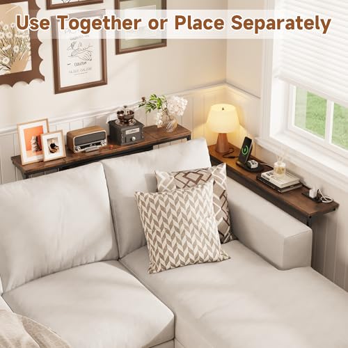 LIFECHOVY Narrow Console Table Behind the Couch with Power Outlets | Adjustable Height, 78.7" Long, 2 Pack, Fabric Storage, Sofa Table Behind Couch, For Living Room, Entryway, Rustic Brown