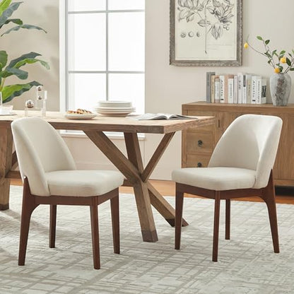 VKNOW Upholstered Wooden Dining Chairs Set of 2 with Modern Fabric, Beige | Modern Dining Room Chairs with Wood Legs, Kitchen Chairs for Restaurant, Living Room, No Wobble - color: Beige-brown Leg, size: 2 PCS