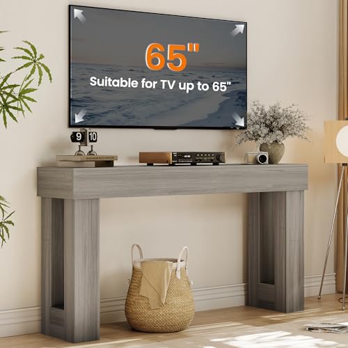 Apicizon 63" Long Console Table for Entryway with LED Light, Farmhouse Wooden Sofa Table Behind Couch, Narrow Entry Way Table for Living Room, Hallway, Entrance, Foyer, Grey - color: Grey