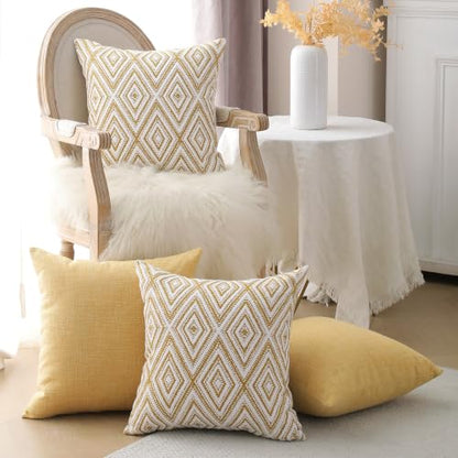 HPUK Throw Pillow Covers 20x20, 4 Pack, Ochre Textured Couch Pillow Covers | Polyester fabric, patterned and solid designs, hidden zippers, machine washable, for sofas and beds, inserts not included - color: Ochre, size: 20" x 20" (Pack of 4)