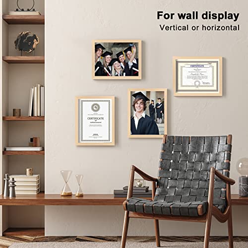 8.5x11 Picture Frame Natural, Solid Wood Diploma Frames with Acrylic Plexiglass for Pictures, Certificate Degree Document Frame Tabletop and Wall Mounting Display, Set of 4 - color: Natural, size: 8.5x11