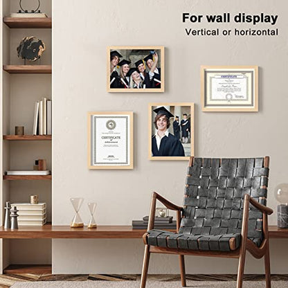 8.5x11 Picture Frame Natural, Solid Wood Diploma Frames with Acrylic Plexiglass for Pictures, Certificate Degree Document Frame Tabletop and Wall Mounting Display, Set of 4 - color: Natural, size: 8.5x11