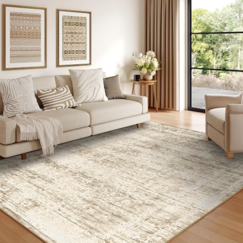 8x10 Beige Washable Area Rugs for Living Room, Neutral Boho Carpet | Low Pile Carpet with Non-slip Gripper Pads,Waterproof,Soft,Indoor,Modern Abstract Style,Suitable for Bathroom,Bedroom,Kitchen - color: Beige, size: 8' X 10' (Rectangular)