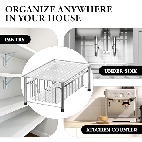 Simple Houseware Stackable Basket Drawer, Chrome - color: Chrome, size: 1-tier