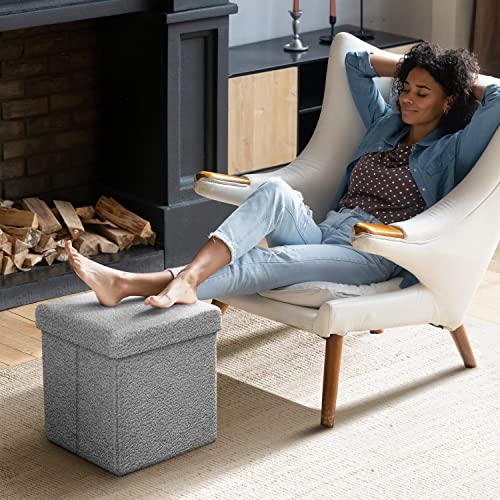 Sorbus Foldable Fabric Storage Ottoman - 15 Inch Cube - Multipurpose Cozy Ottoman, Foot Rest, Sofa Storage, Bedroom, Kids Room Stool - color: Grey