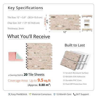 StyloVue 20 Sheets Peel and Stick Backsplash for Kitchen, 2026 Upgraded Classic Travertine Beige with Gold Metal Accents, Stick on Tile for Kitchen Backsplash, RV, Fireplace - color: Travertine Beige