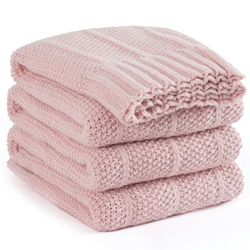 Carriediosa Knit Throw Blanket for Couch 60x80 Stripe Cable Knitted Throws | Dusty Pink, Soft Textured Neutral Fall Blankets, Cozy Decorative Home Decor, Cover for Bed, Sofa & Outdoor Use - color: Dusty Pink, size: 60" X 80"