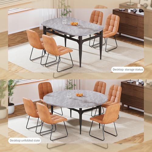 HIPIHOM 55‑Inch Extendable Dining Table Set with 6 Upholstered Chairs and Metal Frame for Dining Room - color: Grey/Brown
