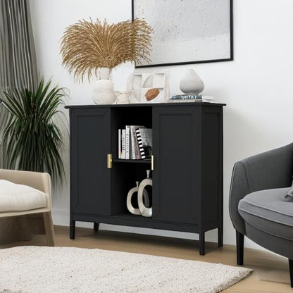 TaoHFE Black Buffet Cabinet,Modern Narrow Sideboard Buffet Cabinet | Wooden Side table With Storage,Black Accent Cabinets For Living Room - color: Black