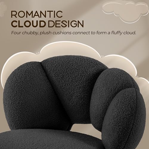Yaheetech Black Petal Boucle Makeup Vanity Desk Chair with Wheels, Swivel | Soft foam-padded boucle fabric fits vanity, bedroom, office or sewing desks; adjustable height, swivel wheels, fast assembly. - color: Black