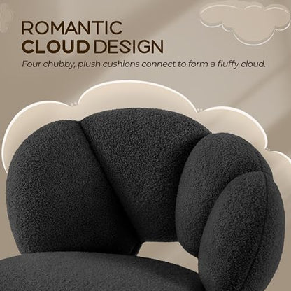 Yaheetech Black Petal Boucle Makeup Vanity Desk Chair with Wheels, Swivel | Soft foam-padded boucle fabric fits vanity, bedroom, office or sewing desks; adjustable height, swivel wheels, fast assembly. - color: Black