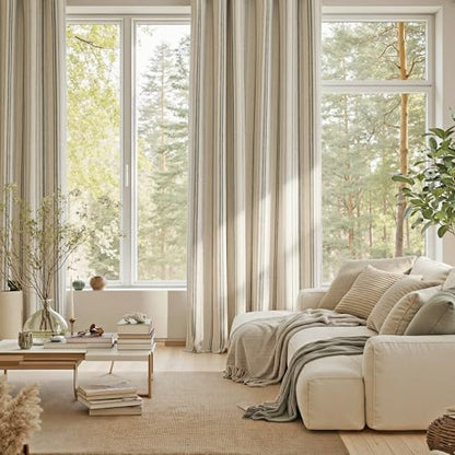MYSKY HOME Striped Curtains 100% Blackout 96 Inches Long Grey Ticking Stripe Pinstripe Patterned Linen Farmhouse Double Layer Thermal Insulated Drapes for Living Room, Grommet, 2 Panels, 52" Wide - color: Grey/Blackout, size: 52"W x 96"L (Pack of 2)