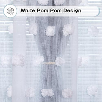 MYSKY HOME Dusty Blue Curtains for Bedroom & Kids Room - 54 Inch Long, Double Layer, White Pom Pom, Sheer, Grommet, Darkening, Small Window, 2 Panels, 52 x 54 in - color: Dusty Blue, size: 52"W x 54"L (Pack of 2)