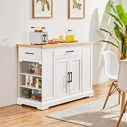 Yaheetech Rolling Kitchen Island Cart with 3 Drawers & Open Shelves, White | Mobile Kitchen Island with Storage on Wheels with Adjustable Shelves, Thick Rubberwood Top for Dining/Living Room/Kitchen Bar - color: White