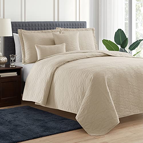 Clara Clark Quilts Queen Size - All Season Bedspread Coverlet Set, Pinsonic Weave Lightweight Bedding Set - 7 Piece Queen Quilt Set with Pillow Shams, Ellipse - Cream - color: 02 - Ellipse - Cream, size: Queen