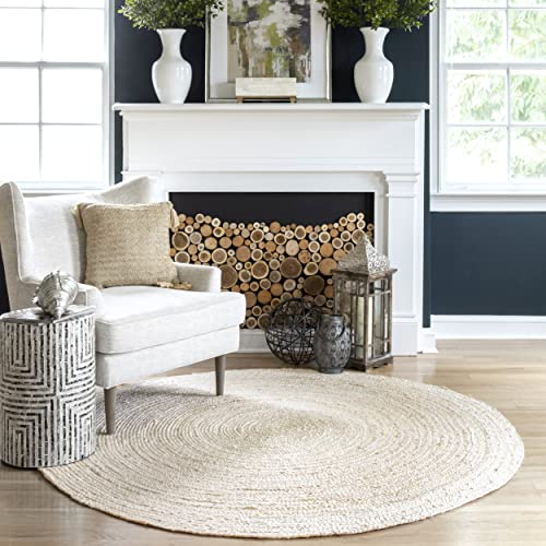 nuLOOM 6 Round Rigo Jute Hand Woven Area Rug, Off White, Solid Farmhouse Design, Natural Fiber, For Bedroom, Living Room, Dining Room, Hallway, Office, Kitchen, Entryway - color: Off White, size: 6' (Round)