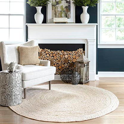 nuLOOM Rigo Handmade, Off-White, 8' Round, Hand Woven, Farmhouse, Jute, Soft and Textured, High Traffic, Stain Resistant, Easy Clean, Durable Area Rug for Bedroom, Living Room, Dining, Den, Foyer - color: Off White, size: 8' Round