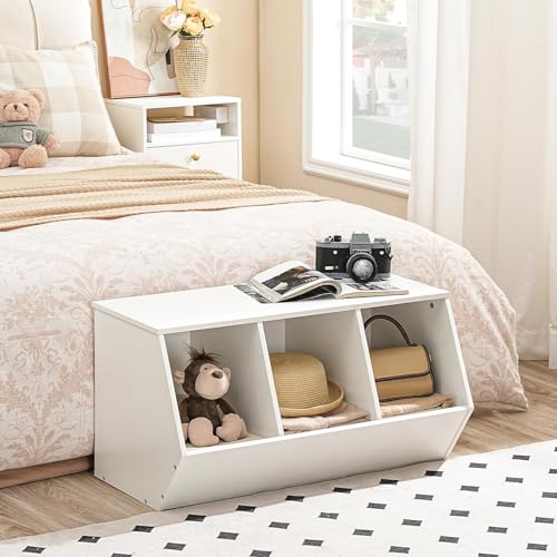 HOOBRO Toy Storage Cubby, Kids Bookshelf, Stackable 3-Bin Toy Storage Cabinet, Bookcase Footboard, Children's Toy Shelf, Hallway, White WT30CW01 - color: White