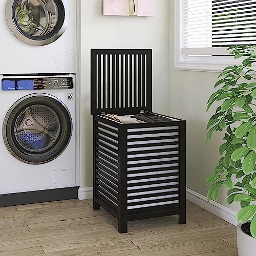 SMIBUY Double Laundry Hamper with Lid, 120L Bamboo Laundry Basket with Removable Liner Bag, 2-Section Clothes Divider Laundry Sorter for Laundry Room, Bathroom, Bedroom (Black) - color: Black