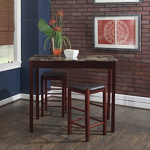Linon Brown 3-Piece Table Faux Marble Tavern Set, 42" w x 22.25" d x 36" h - color: Brown