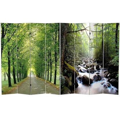 Red Lantern Double Sided Path of Life Canvas Folding Screen, 6 Foot - 4 Panel - size: 6 Foot - 4 Panel