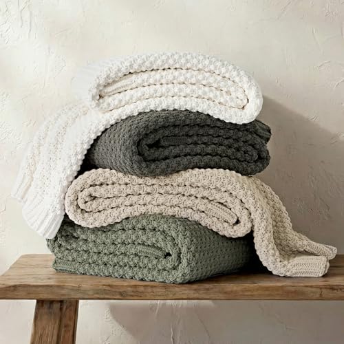 EVERGRACEHOME Chunky Chenille Knit Throw Blanket, 50 x 60, Bright White | Sculpted Moss Stitch, Chic Modern Farmhouse, All-Season Warmth, OEKO-TEX® Certified, Elegant Blanket for Couch, Bed, Sofa - color: Bright White, size: 50" X 60"